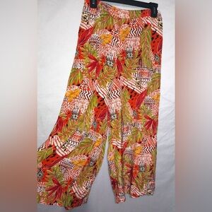Peter Ashley L Hawaiian Tropical Print Wide Leg Pull On Pants Tall Vintage 90s